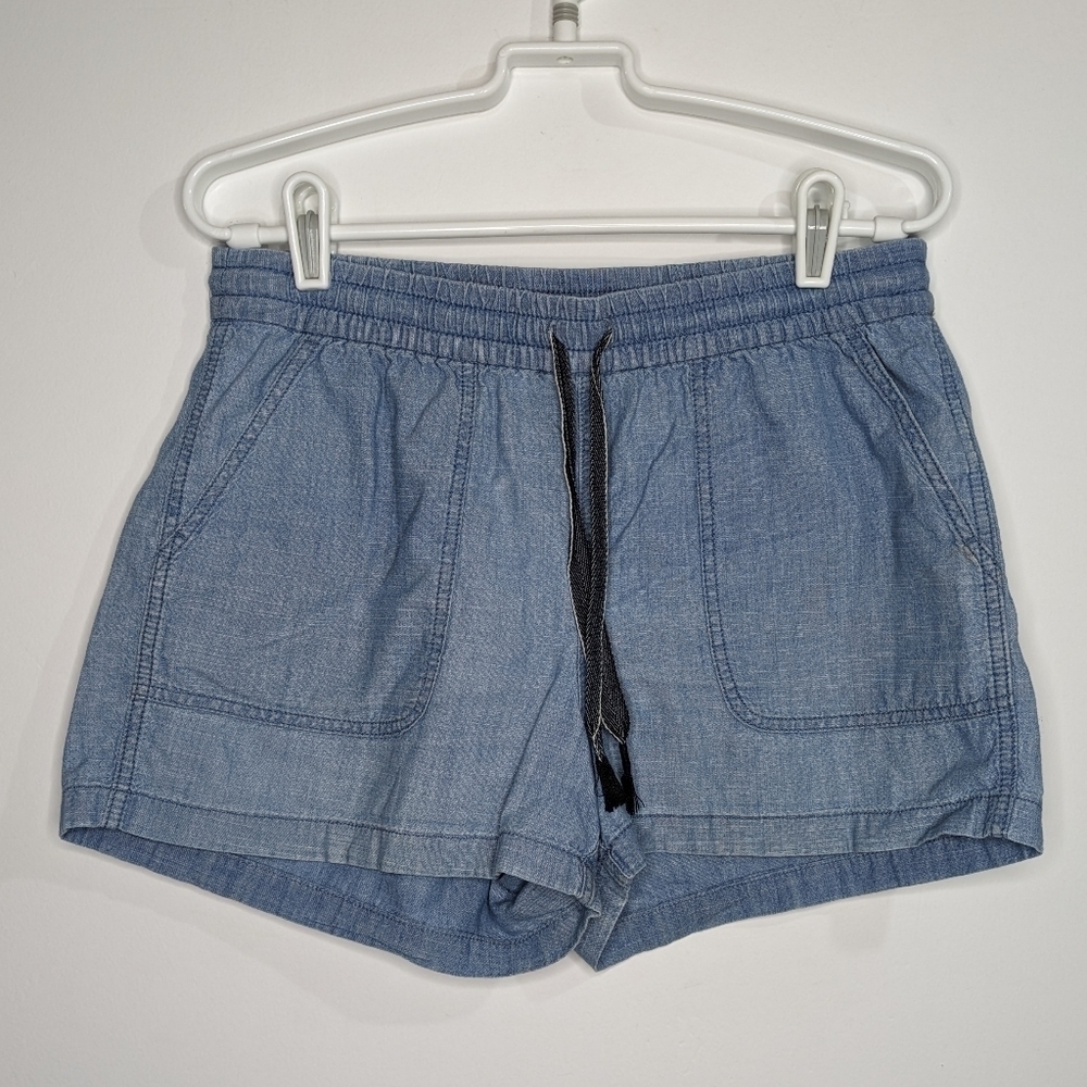 ✨3/$15 J Crew blue chambray drawstring tie waist 100% cotton shorts S